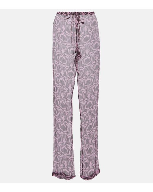 Pantalon droit imprime en soie Dries Van Noten en coloris Purple