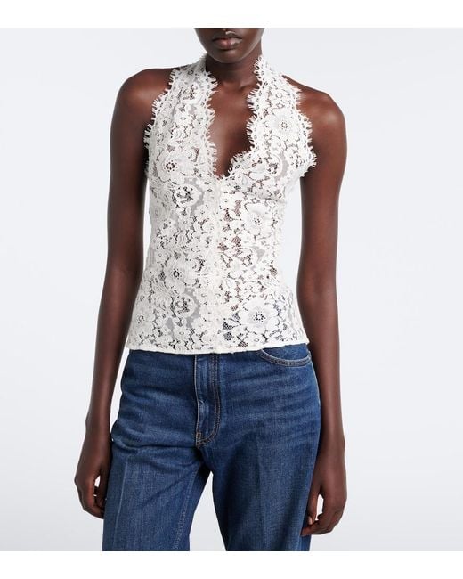 Stella McCartney White Halterneck Cotton-Blend Lace Top