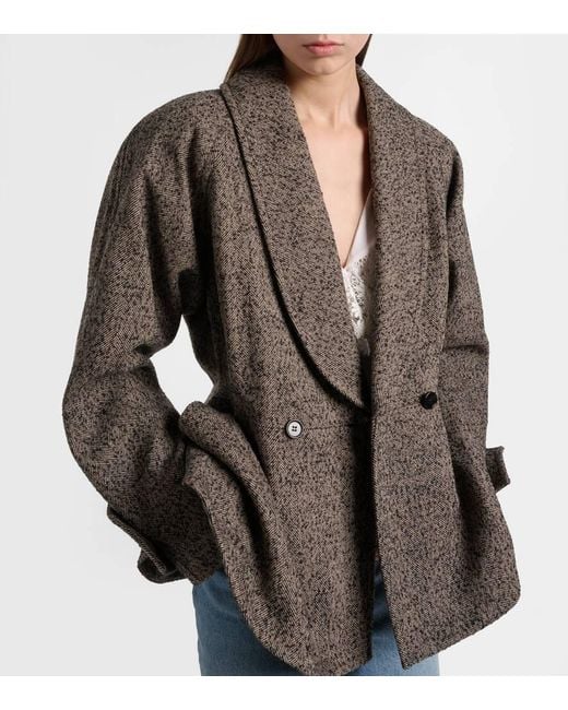 Chloé Brown Herringbone Peplum Wool-Blend Coat