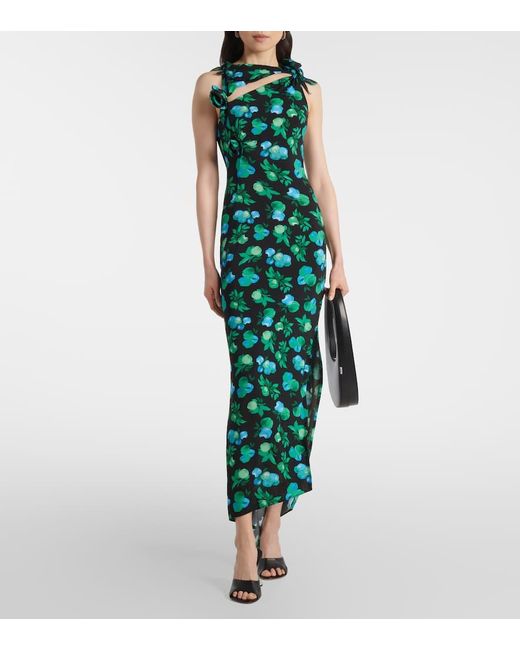 Coperni Green Embroidered Printed Asymmetric Maxi Dress