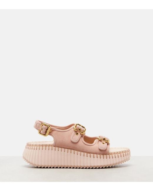 Chloé Pink Nama Suede Platform Sandals