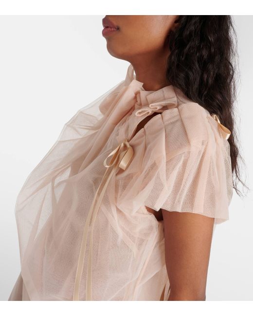 Simone Rocha Natural Bow-detail Gathered Tulle Minidress