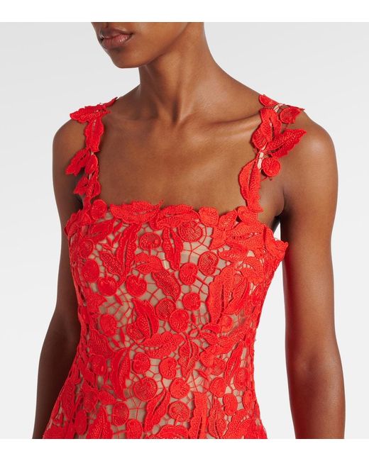 Oscar de la Renta Red Guipure Lace Cocktail Dress