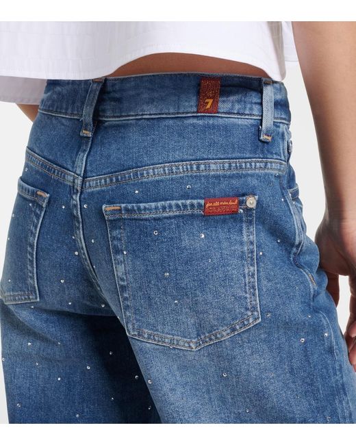 7 For All Mankind Blue Stovepipe Embellished Straight Jeans
