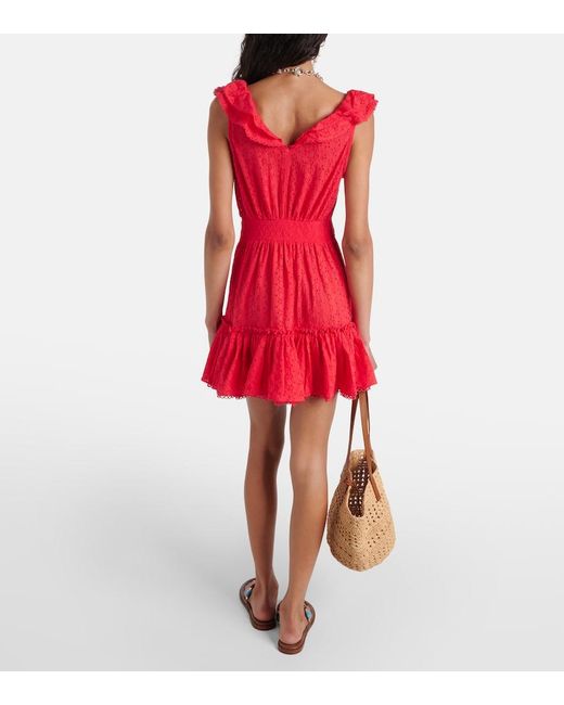 Poupette Red Bruna Ruffled Cotton Minidress