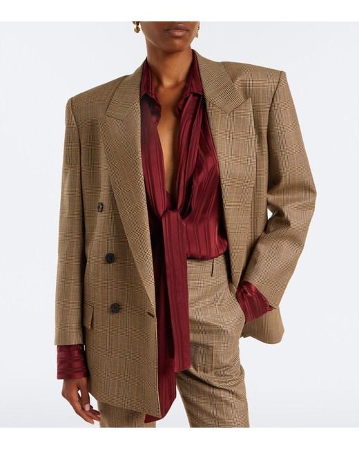 Saint Laurent Green Double-Breasted Prince Of Wales Wool Blazer