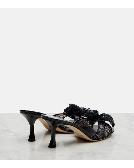 Jimmy Choo Black Skye Corsage Floral-Applique Lace Mules