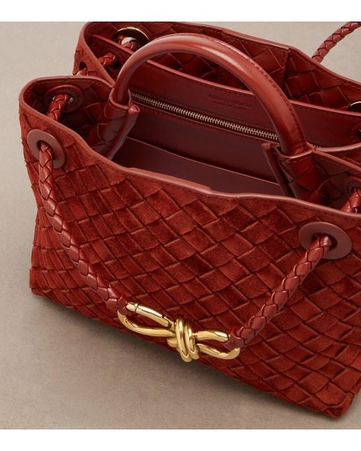 Bottega Veneta Red Andiamo Intrecciato Small Suede Tote Bag