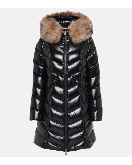 Moncler Marre Fur-trimmed Quilted Shell Coat in Black | Lyst