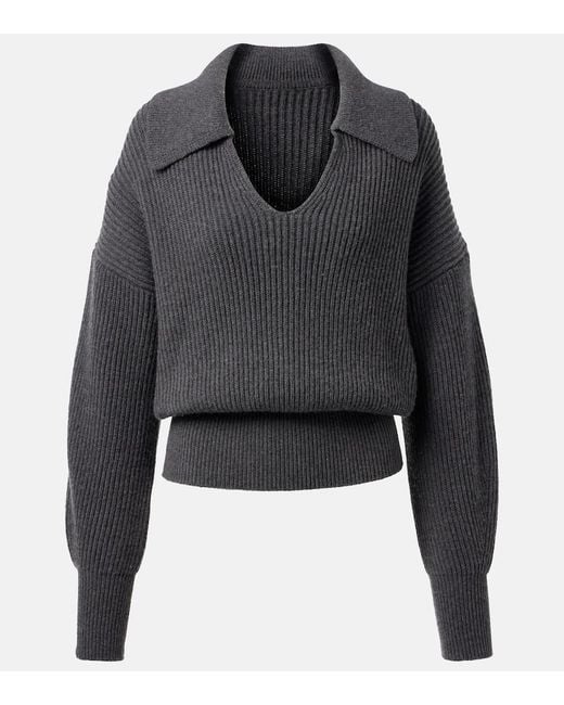 Joseph Black Ribbed-Knit Wool-Blend Polo Sweater