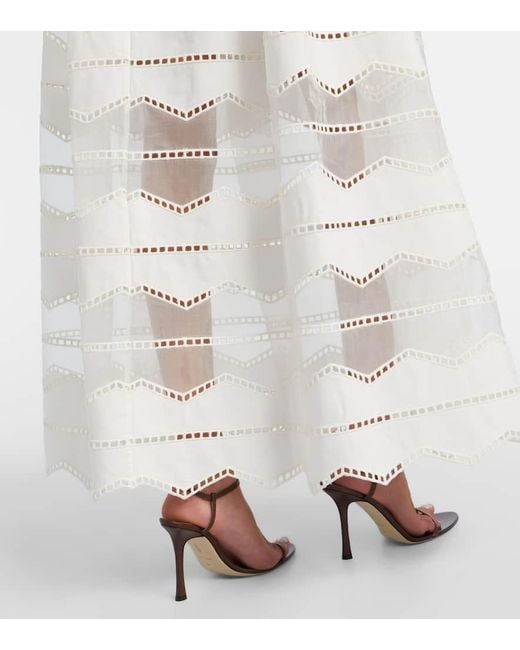 Elie Saab White Belted Organza-Trimmed Cotton Maxi Dress