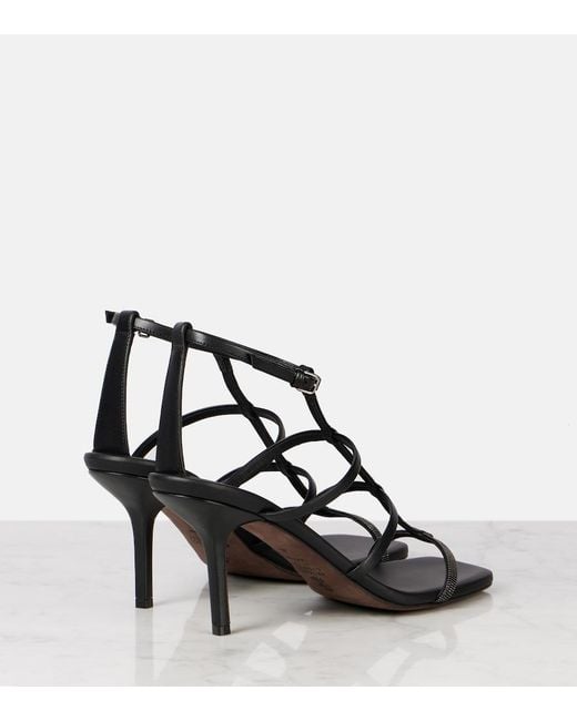 Brunello Cucinelli Black Leather Embellished Sandals 80