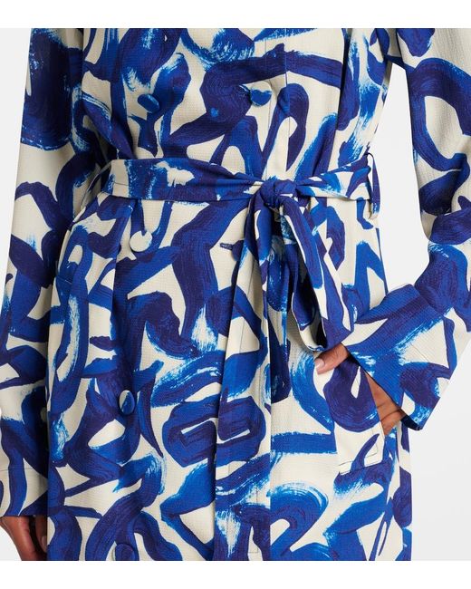 Dries Van Noten Blue Printed Wrap Coat