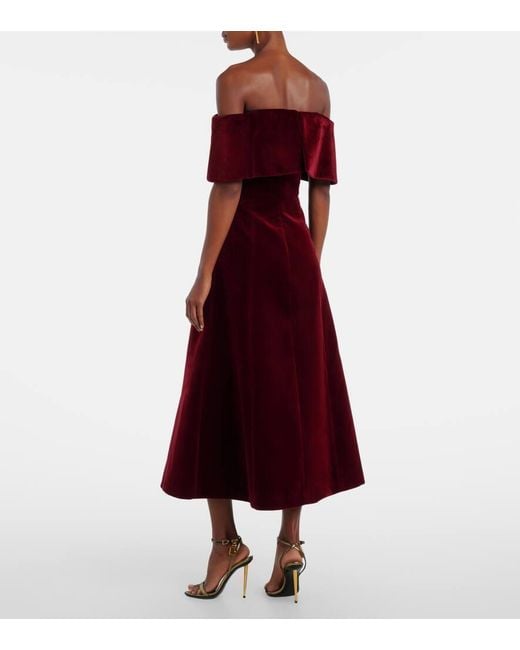 Emilia Wickstead Red Carita Off-Shoulder Cotton Velvet Midi Dress