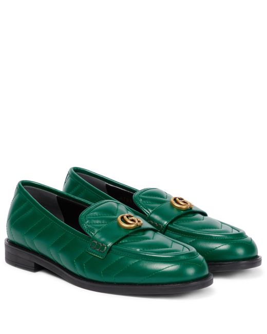 Gucci Green Double G Matelassé Leather Loafers