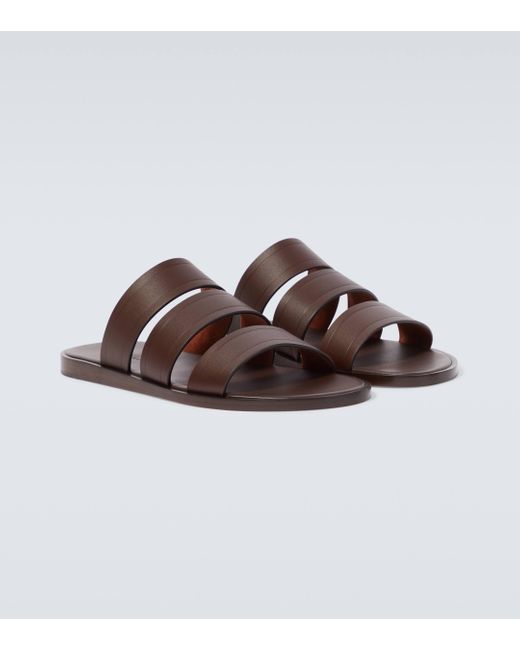 Loro Piana Brown Naha Leather Slides for men