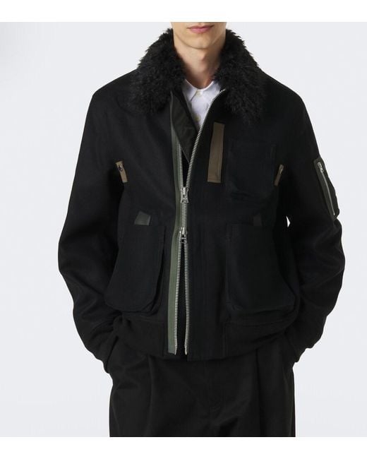 Sacai Black Wool Blouson Jacket for men