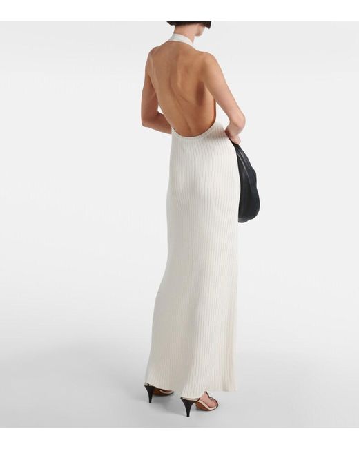 Nili Lotan White Ivenka Ribbed-Knit Cotton Maxi Dress