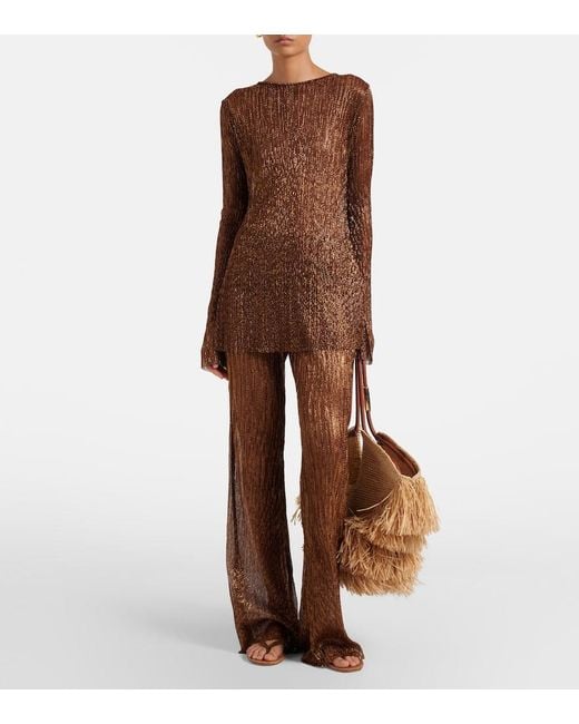 Cala De La Cruz Brown Loretta Lame Top