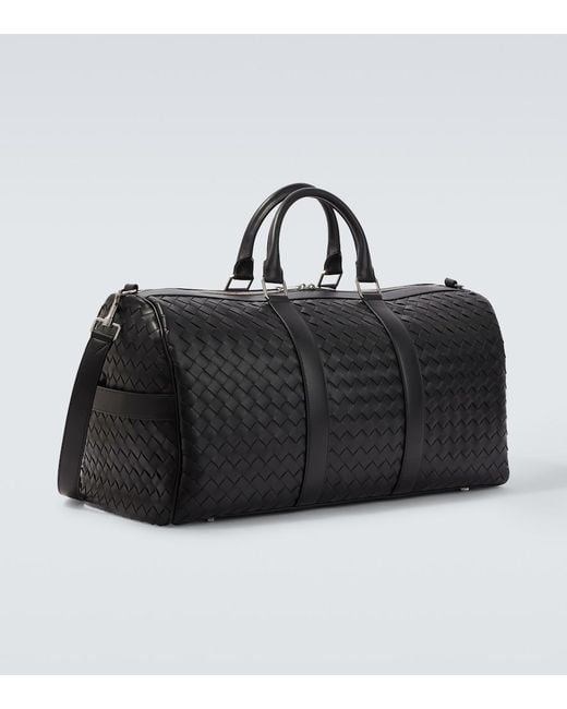 Bottega Veneta Black Intrecciato Leather Duffel Bag for men
