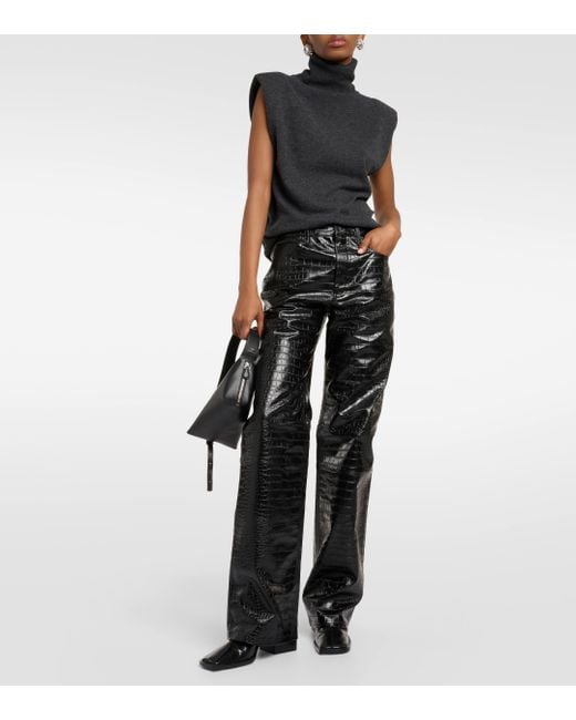 Frankie Shop Black Bonnie Croc-effect Faux Leather Pants