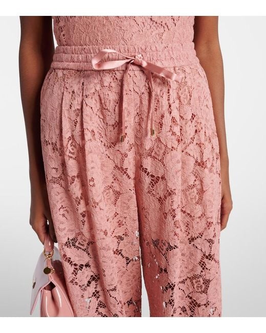 Dolce & Gabbana Pink Lace Wide-Leg Trousers