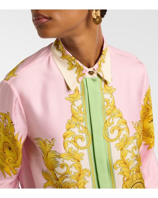 Versace Yellow Printed Silk Twill Shirt