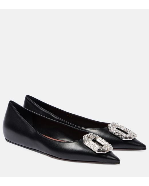 AMINA MUADDI Black Camelia Leather Ballets