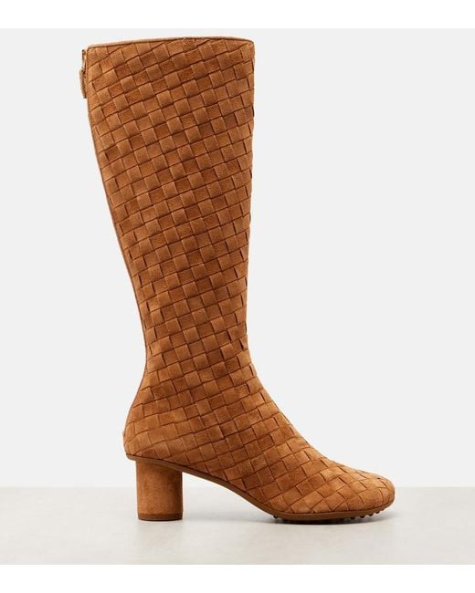 Bottega Veneta Brown Atomic Intrecciato Suede Knee-High Boots