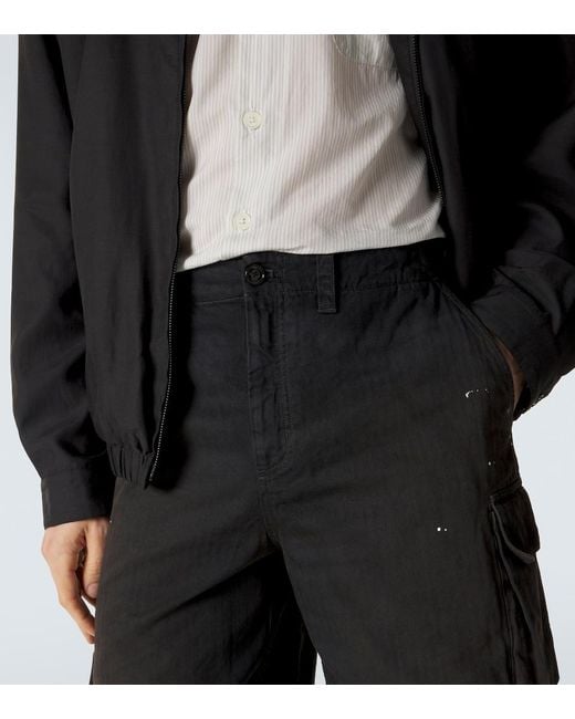 Our Legacy Black Mount Herringbone Cotton Cargo Shorts for men