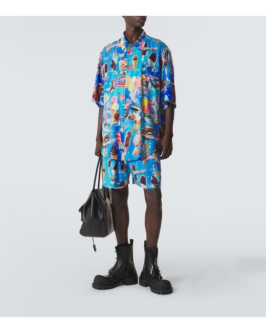 Balenciaga Blue Printed Satin Shorts for men