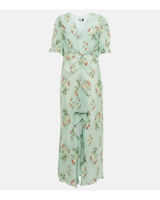 Rixo Green Tea-lenght Floral Print Dress