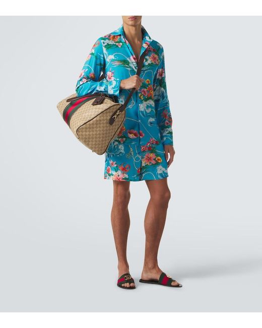 Gucci Blue Printed Silk Twill Shorts for men