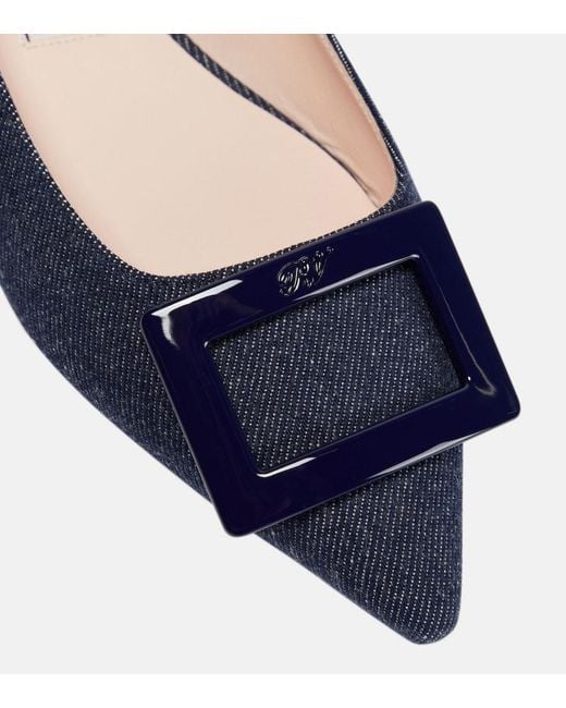 Roger Vivier Blue Gommettine Ball Denim Ballet Flats