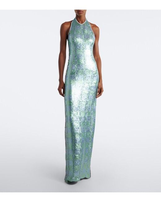 Markarian Blue Nerine Gingham Sequined Gown