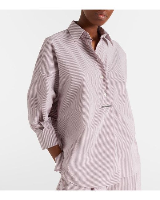 Brunello Cucinelli Pink Striped Cotton-Blend Shirt