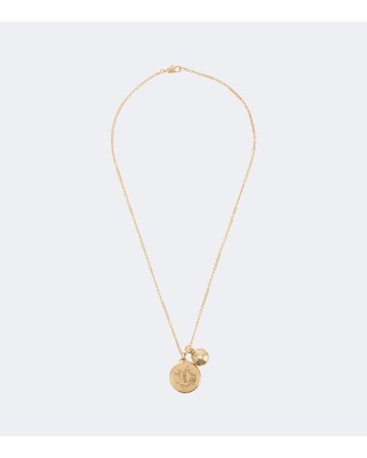 Saint Laurent White Cassandre Embellished Chain Necklace for men