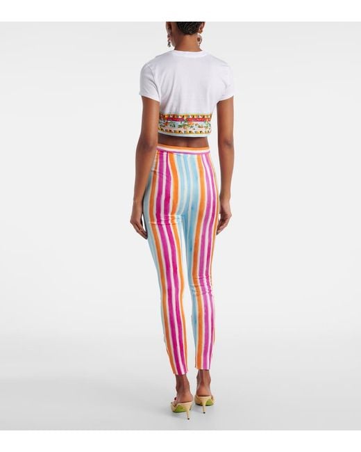 Dolce & Gabbana Red Striped Silk-Blend Leggings