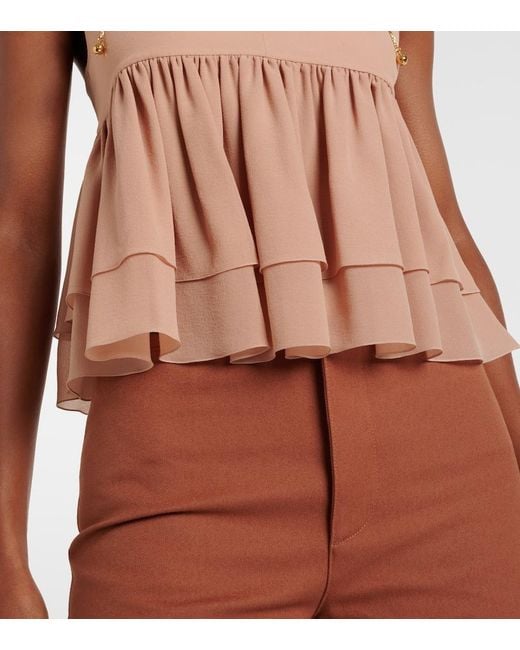 Chloé Orange Tiered Ruffle Organic Silk Georgette Babydoll Top
