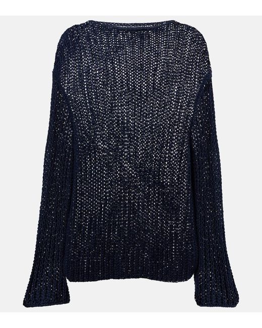 Khaite Blue Elowen Open-Knit Cotton-Blend Sweater