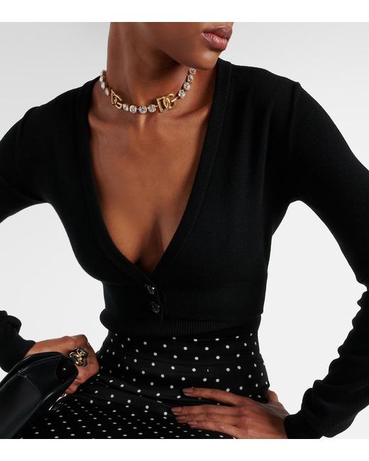 Dolce & Gabbana Black Cropped Virgin Wool Cardigan