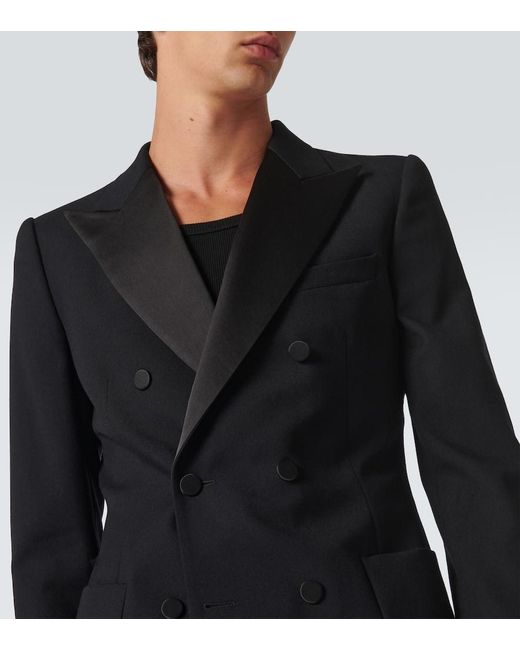 Dries Van Noten Black Double-Breasted Wool-Blend Tuxedo Jacket for men