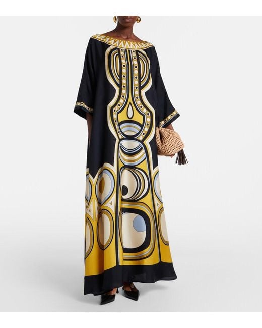 LaDoubleJ Metallic Muumuu Printed Silk Twill Maxi Dress