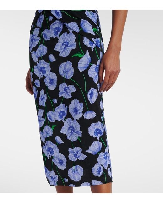 Carolina Herrera Blue Floral Gathered Midi Dress