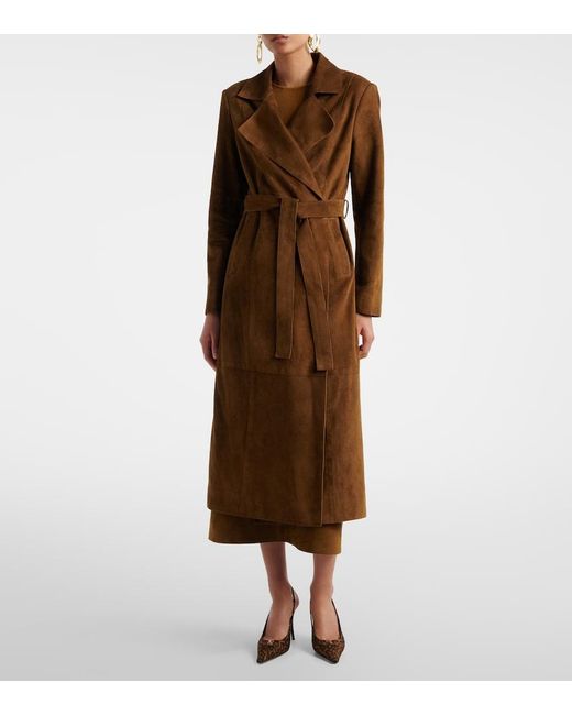 Nour Hammour Brown Winona Belted Suede Wrap Coat