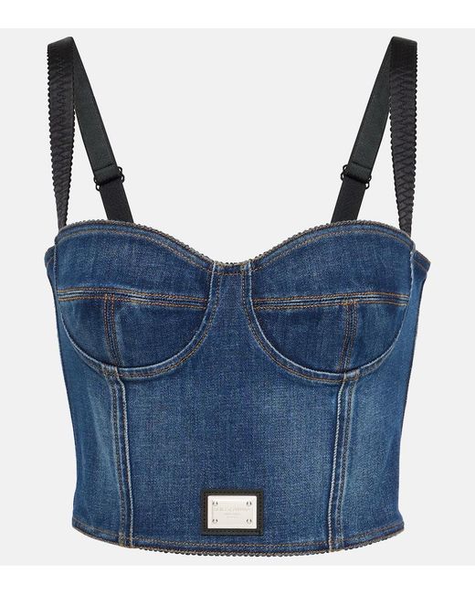 Dolce & Gabbana Blue Bustier-Top Aus Denim