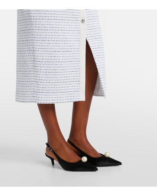 Alessandra Rich White Bow-Detail Striped Tweed Midi Dress