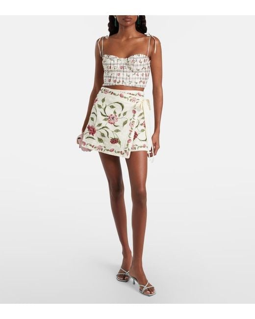 Agua Bendita White Luna Floral Linen Beach Cover-Up