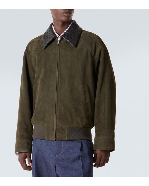 Bottega Veneta Green Intrecciato Suede Blouson Jacket for men