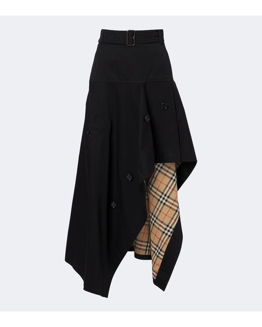 Burberry Black Asymmetric Cotton Maxi Skirt